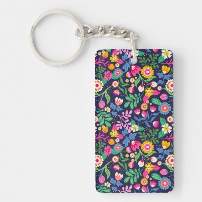 Exotic Hand Painted Floral Pattern Keychain (Front)