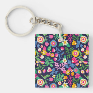 Exotic Hand Painted Floral Pattern Keychain