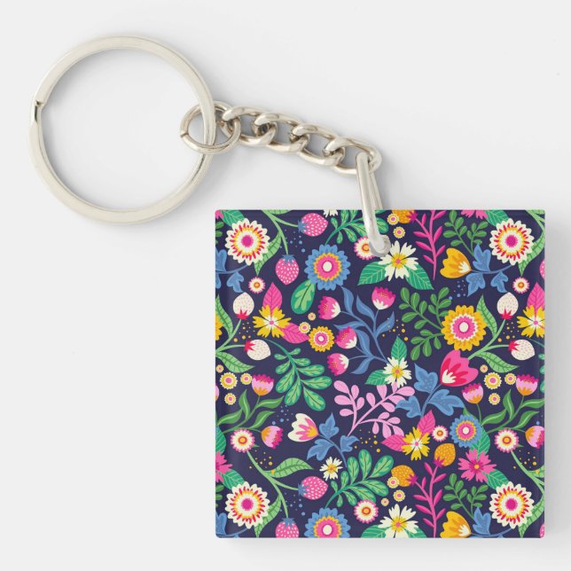 Exotic Hand Painted Floral Pattern Keychain (Front)