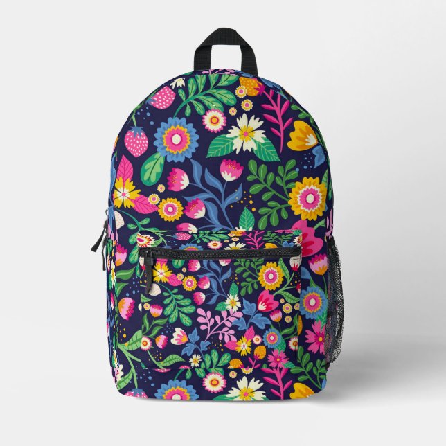 Exotic Hand Painted Floral Pattern Printed Backpack (Front)
