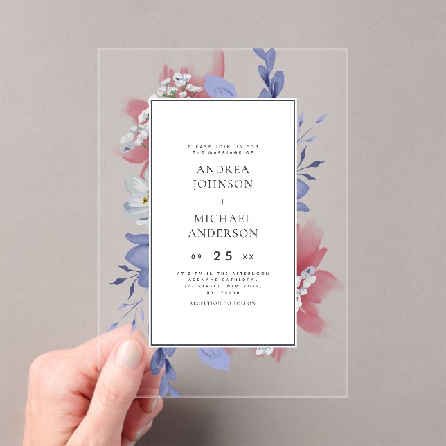 Exotic Hand Painted Floral Transparent Wedding Acrylic Invitations (Insitu (Handheld))