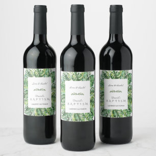 Exotic Hawaiian Tropical Floral Frame Baptism Wine Label