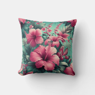 Exotic Hibiscus - Tropical Floral Throw Pillow