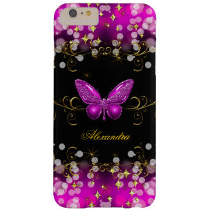 Exotic Hot Pink Gold Black Butterfly Sparkles Barely There iPhone 6 Plus Case