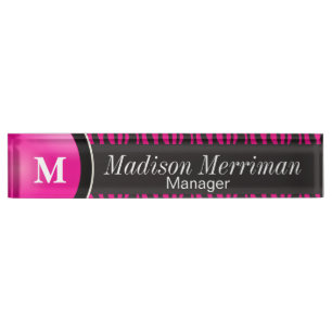 Exotic Hot Pink Zebra Animal Stripes   Personalize Nameplate
