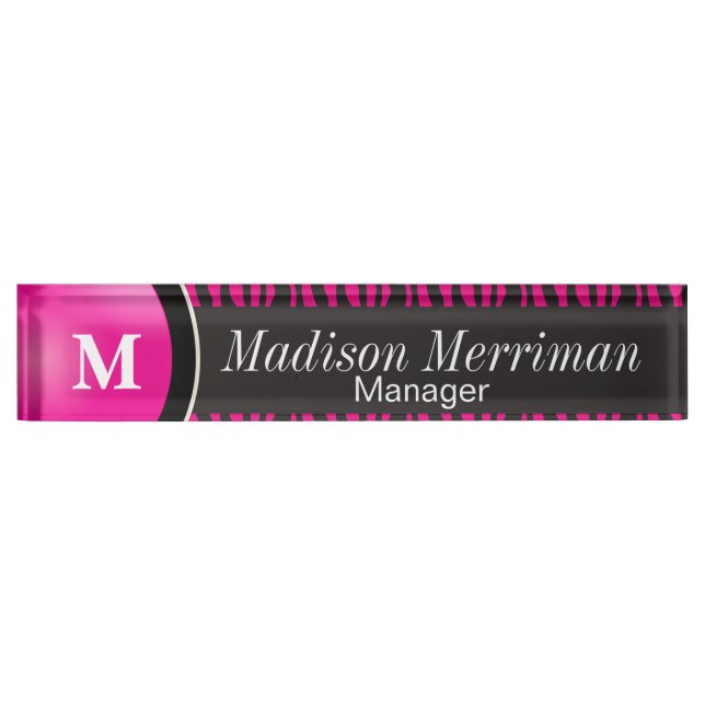 Exotic Hot Pink Zebra Animal Stripes | Personalize Nameplate (Front)