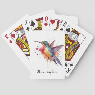 Exotic hummingbird in flight, customizable playing cards