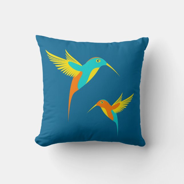 Exotic Hummingbirds Blue Throw Pillow (Front)