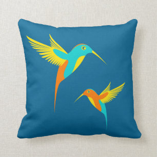 Exotic Hummingbirds Blue Throw Pillow