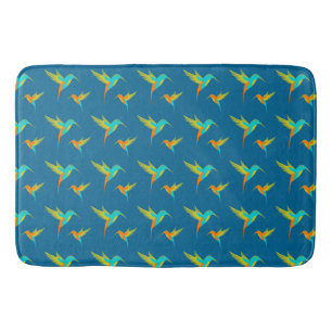 Exotic Hummingbirds Pattern Blue Bath Mat