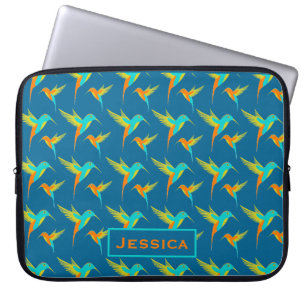 Exotic Hummingbirds Pattern Blue Personalised Laptop Sleeve