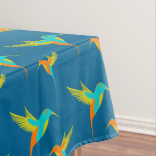 Exotic Hummingbirds Pattern Blue  Tablecloth