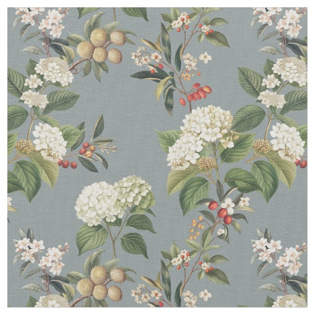 Exotic hydrangea grandiflora botanical fabric (Close Up)