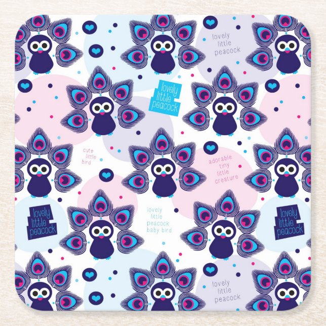 exotic india peacock pattern square paper coaster (Front)