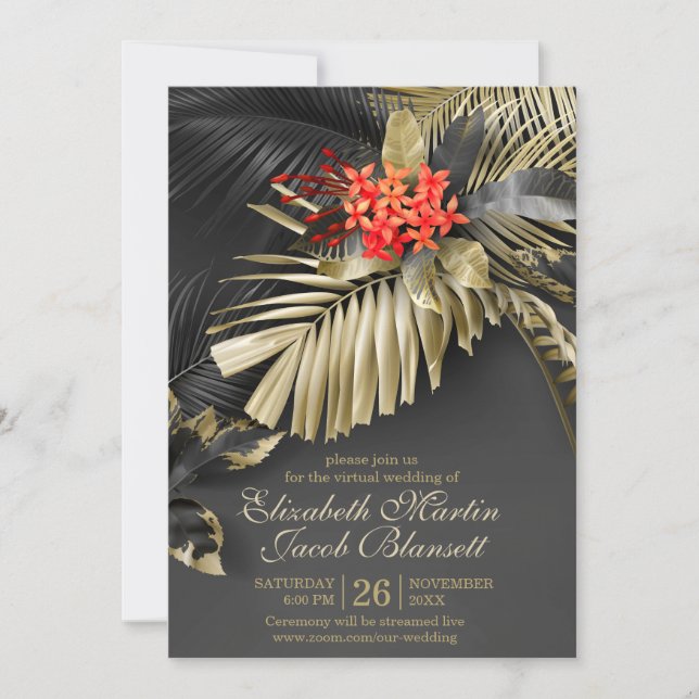 Exotic Indian Jasmine Tropical Virtual Wedding Invitation (Front)