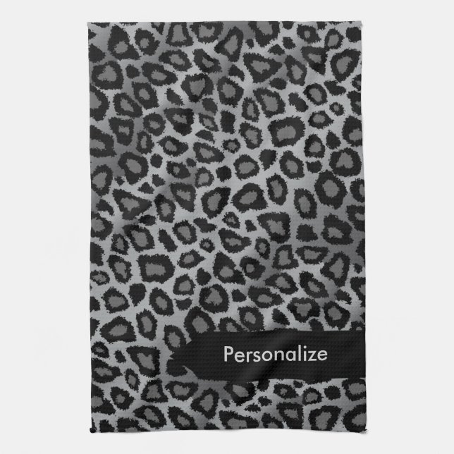 Exotic Jungle Grey Leopard Animal Print Kitchen Towel (Vertical)