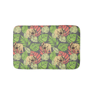Exotic Jungle Leaves And Elephants Bath Mat