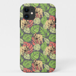 Exotic Jungle Leaves And Elephants iPhone 11 Case