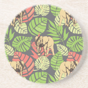Exotic Jungle Leaves And Elephants Coaster