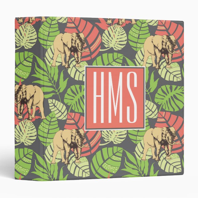 Exotic Jungle Leaves And Elephants | Monogram Binder (Front/Spine)