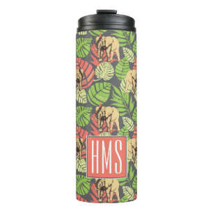 Exotic Jungle Leaves And Elephants   Monogram Thermal Tumbler