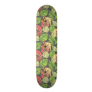 Exotic Jungle Leaves And Elephants Skateboard