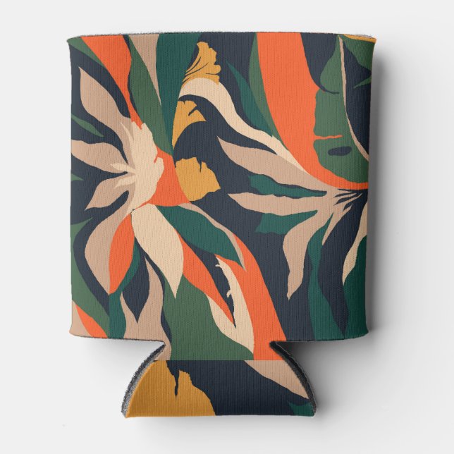 Exotic jungle plants, modern collage pattern. can cooler (Front)