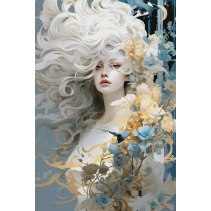 Exotic lady with flowing white hair decoupage tissue paper