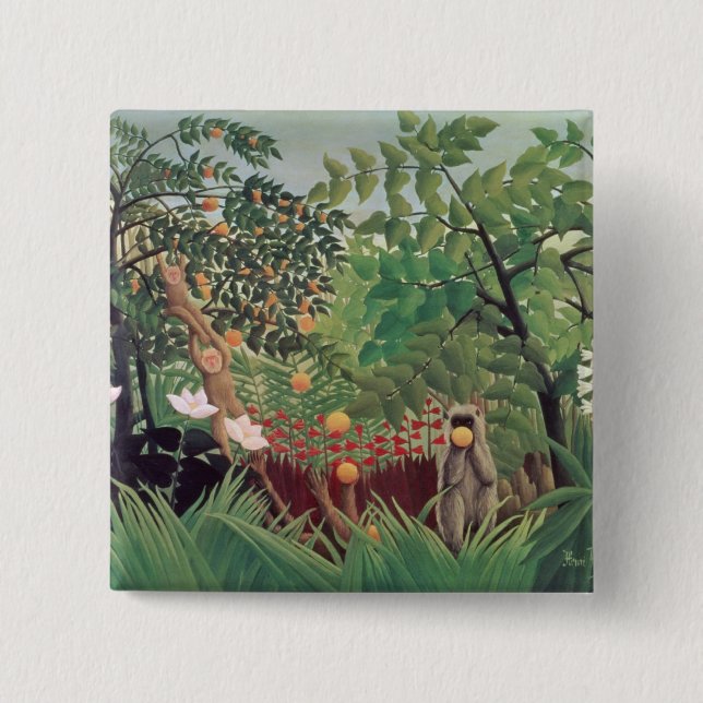 Exotic Landscape, 1910 2 Inch Square Button (Front)
