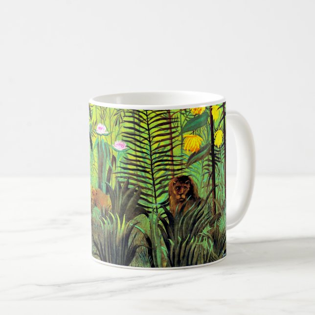 Exotic Landscape with Lion and Lioness, Coffee Mug (Front Right)