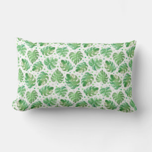 Exotic Leaf Watercolor Art Lumbar Pillow