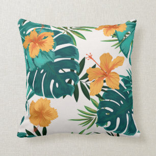 Exotic Leaves And Flowers Throw Pillow