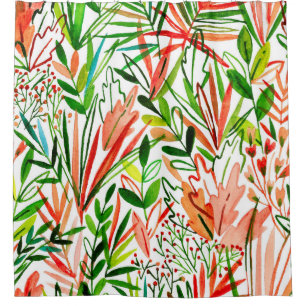 Exotic leaves, flowers, watercolor rainforest patt