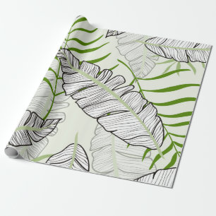 Exotic leaves on a green background. Tropical patt Wrapping Paper