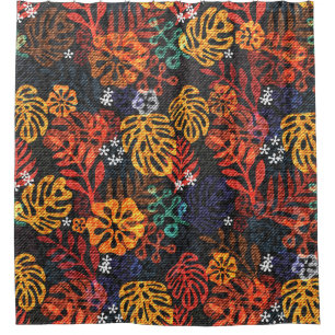 Exotic leaves on denim, seamless print.