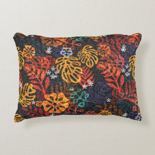 Exotic leaves on denim, seamless print. accent pillow