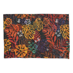 Exotic leaves on denim, seamless print. pillowcase