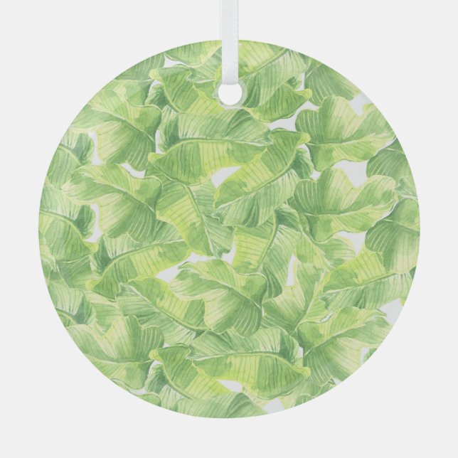 Exotic Leaves: Seamless Watercolor Glass Ornament (Front)