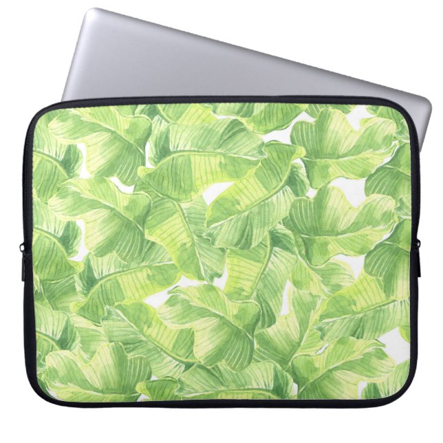 Exotic Leaves: Seamless Watercolor Laptop Sleeve (Front)