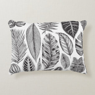 Exotic leaves, vintage floral black and white. accent pillow