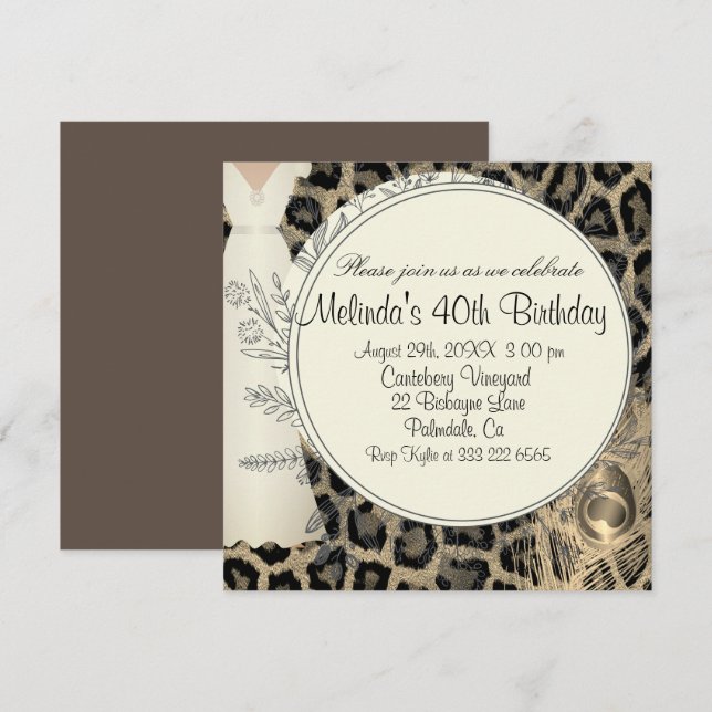 Exotic leopard print elegant birthday invitation (Front/Back)