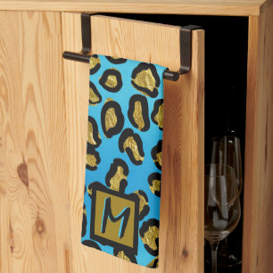 Exotic Leopard Print Personalized Initial Kitchen Towel
