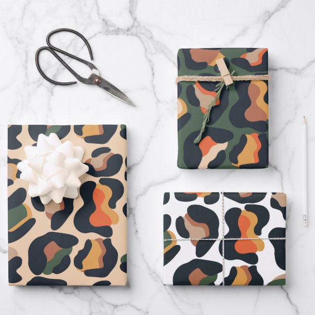 Exotic Leopard Spots Animal Skin earth colours Wrapping Paper Sheet (Front)