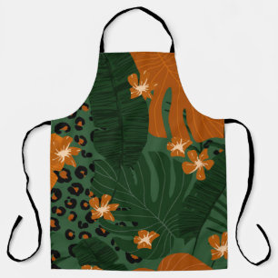 Exotic Leopard Tropical Leaves Pattern Apron