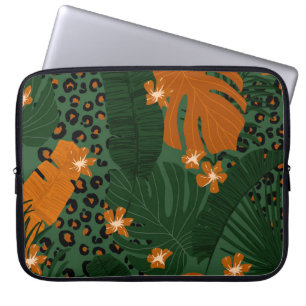 Exotic Leopard Tropical Leaves Pattern Laptop Sleeve