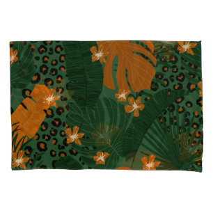 Exotic Leopard Tropical Leaves Pattern Pillowcase