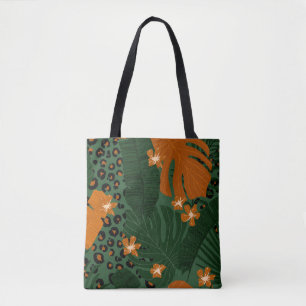 Exotic Leopard Tropical Leaves Pattern Tote Bag