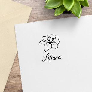 Exotic Lily Flower Custom Name Rubber Stamp