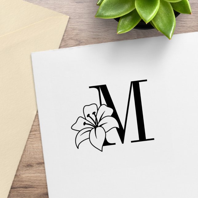 Exotic Lily Flower Monogram Initial 2 Rubber Stamp (Creator Uploaded)