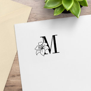 Exotic Lily Flower Monogram Initial Self-inking St Rubber Stamp